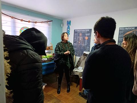 Facilitadora comparte conocimientos sobre cultura mapuche con participantes de una jornada territorial